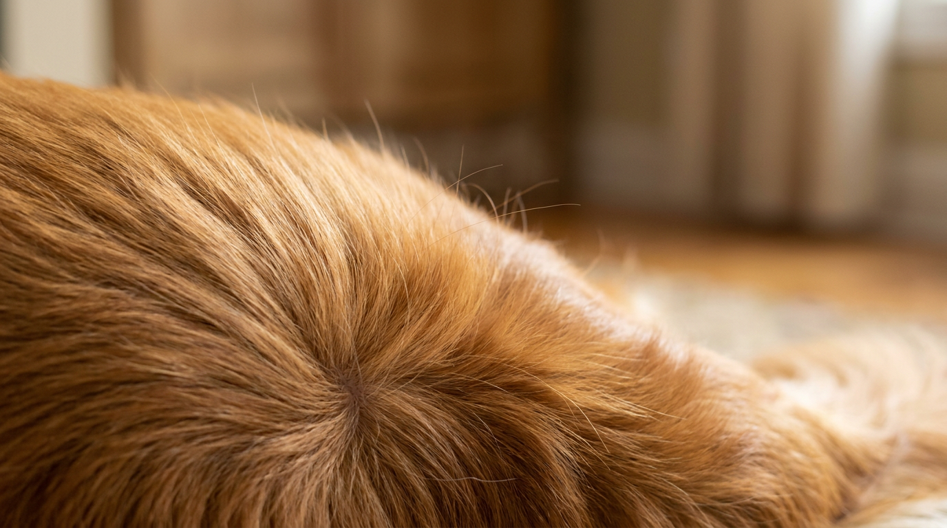 A close-up of a healthy dog's clean, well-groomed coat in natural light